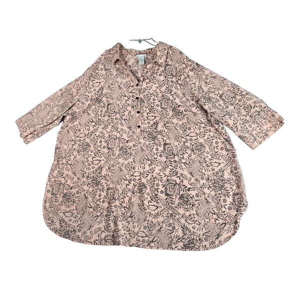 Catherines Button Up Pintuck Shirt Sz 3X 26/28W Floral Stretch Collared Workwear - Picture 1 of 10